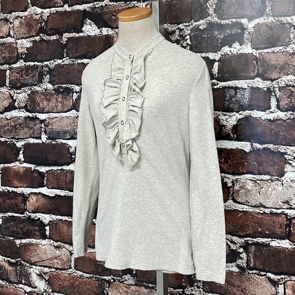 Lafayette148 Long Sleeve Shirt Frilled Blouse Cream Size Medium M - Picture 7 of 14